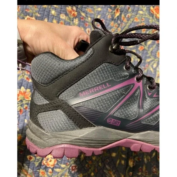 Merrell Womens Hiking Boots Size 8 Mid Womens Gray Purple Lace up Trail Shoes - Picture 5 of 9